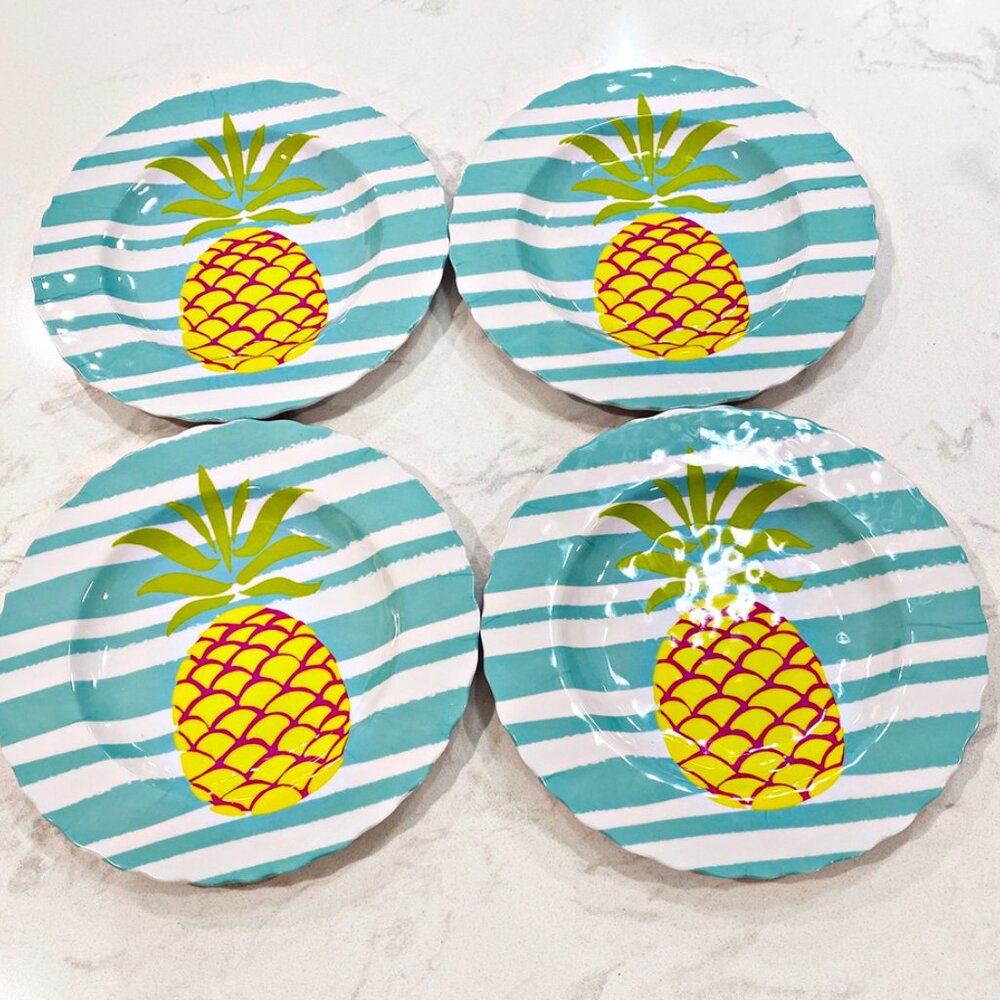 Lady Jayne Boxed Set of 4 Plates 8.9" Lunch Salad Pineapple Melamine